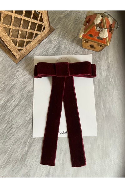 MADE BY PERİ Toka.bordo Kadife,uzun Kuyruklu Ve Çift Fiyonklu ,otomatik Toka