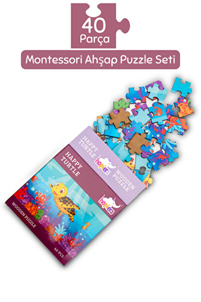 Hopiers Montessori Happy Turtle Ahşap 40 Parça Puzzle/ 1+ Yaş/ Eğitici, öğret...