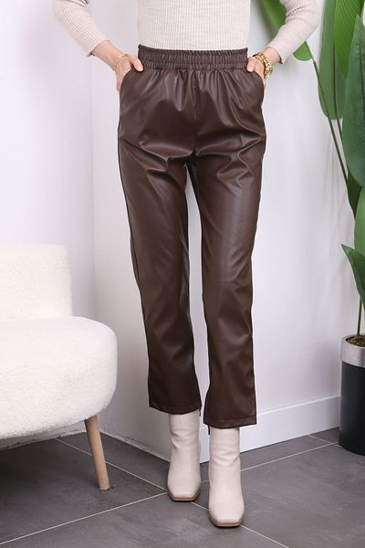 İmajButik Brown Pocket Leather Trousers