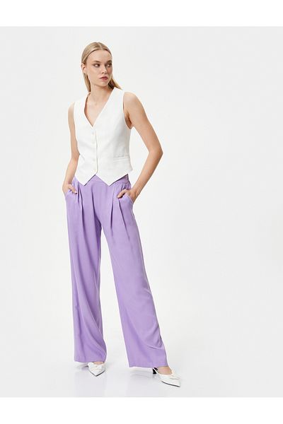 Koton Palazzo-Hose, weites Bein, Tasche, detaillierte Viskose