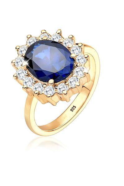 ELLI Ring Damen Cocktail Royal mit synthetischem Saphir und Zirkonia in 925 Sterling Silber