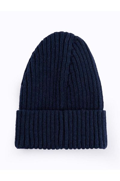 Jimmy Key Navy Blue Knitted Patterned Wool Beret