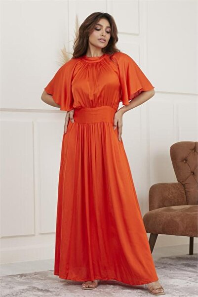 Dipmoda Γυναικείο σατέν φόρεμα Χωρίς φόδρα με χαμηλό ντεκολτέ και λεπτομέρειε...