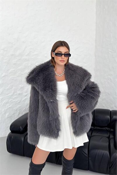 Dipmoda Γυναικεία Ανθρακίτη oversized Κουμπώματα Εισαγωγής παλτό με συνθετική...