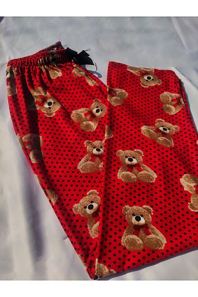 nilday butik Teddy Bear Patterned Suede Pajamas - Soft Textured - Bear Pattern