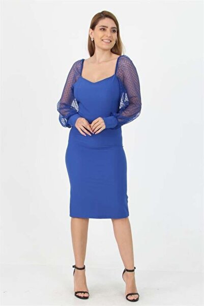 Dipmoda Mâneci pentru femei tul lungime midi material elastic rochie DP10004