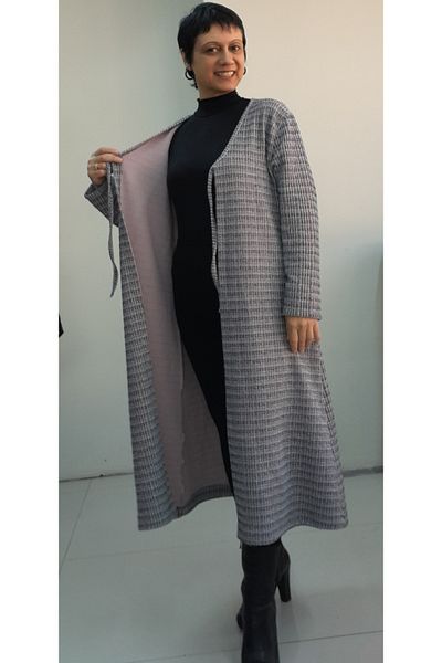 Mertcan Butik Jachetă tricotată de iarnă cu decolteu în V cu imprimeu crem și trandafir uscat
