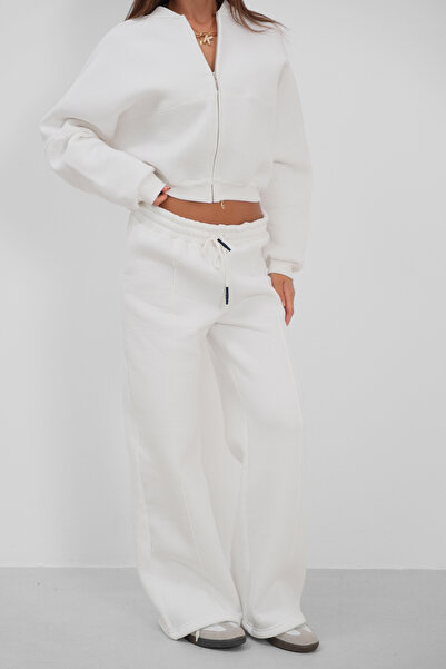 Black Fashion Σετ φόρμας με φερμουάρ με λαιμόκοψη σε λευκό χρώμα