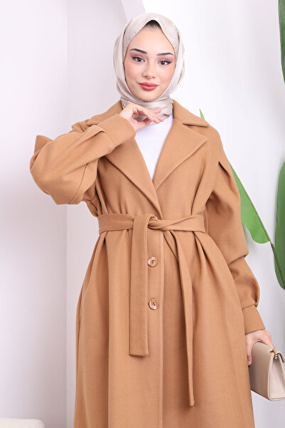 İmajButik Camel Kuruvaze Collar Cashmere Coat