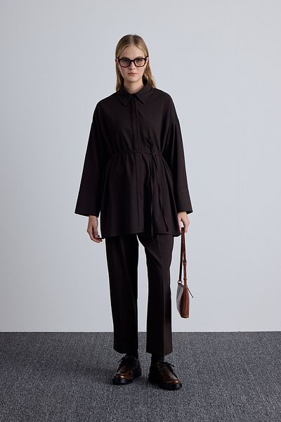 Manuka Bitter Brown Colored Wide Collar Tunic