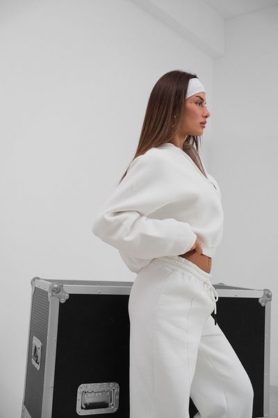 Black Fashion Σετ φόρμας με φερμουάρ με λαιμόκοψη σε λευκό χρώμα