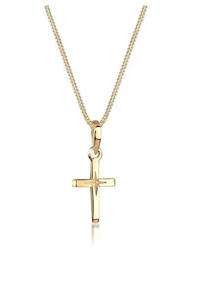 ELLI Halskette Damen Kreuz Anhänger mit Sterngravur filigran aus 925 Sterling Silber