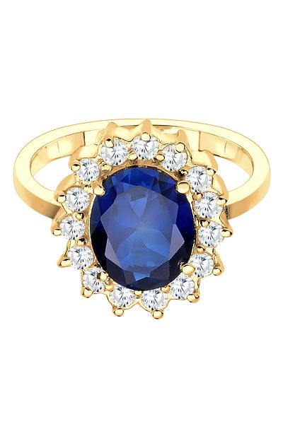 ELLI Ring Damen Cocktail Royal mit synthetischem Saphir und Zirkonia in 925 Sterling Silber