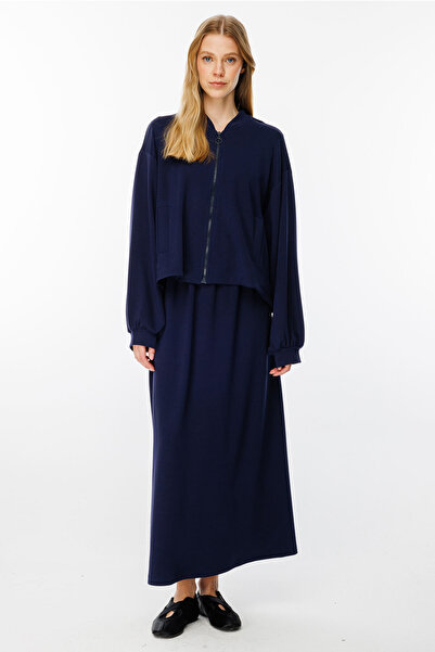 Hooopstore Fusta dreaptă bleumarin cu talie elastică