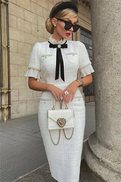 Dipmoda Rochie de seară de damă din țesătură molton cu perle și detalii broșă...