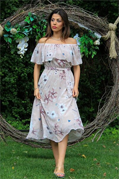 Dipmoda Rochie din șifon cu guler tip madonna și detalii de legătură pentru f...