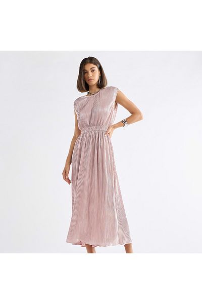 FAV All-Over Pleated Sleeveless Dress with Round Neck