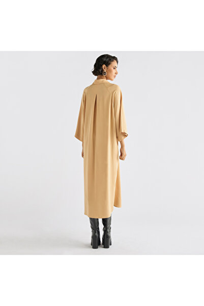 FAV Solid Button Down Shirt Dress with 3/4 Sleeves