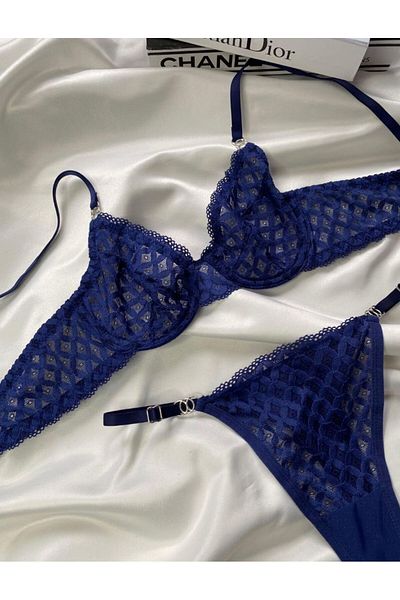 RUYAZ Navy Blue Lace Women's Bra and Underwear Set