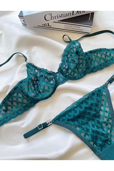 RUYAZ Green Lace Women's Underwear Bra Set