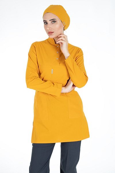 Alsancak Üniforma Muștar/antracit țesătură subțire Lycra Hijab Asistentă și Set Hijab Jerseu Doctor