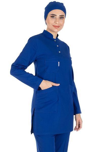 Alsancak Üniforma Saks Blue Thin Fabric Lycra Hijab Nurse Jersey și Hijab Doctor's Jersey Set