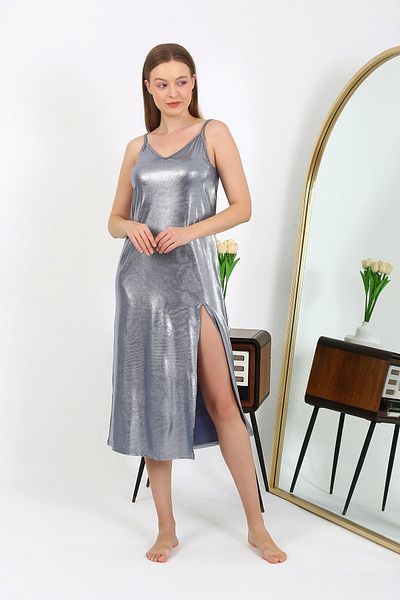 Akbeniz Gray Rope Strap Long Micro Women's Dress Nightgown - 7415