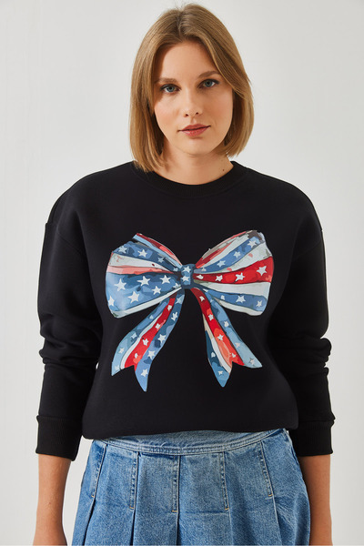 Bianco Lucci Kadın Renkli Kelebek Baskılı Sweatshirt MBHS019 60601019