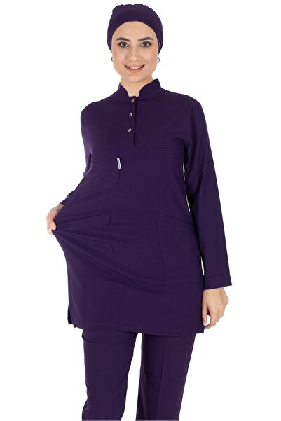 Alsancak Üniforma قميص ممرضة حجاب من الليكرا من القماش السميك باللون الأرجواني الداكن ومجموعة جيرسي للطبيب الجراحي