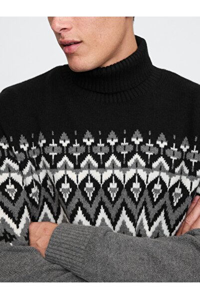 GAP Erkek Siyah CashSoft Balıkçı Yaka Kazak