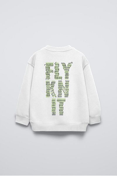 The Champ Clothing Hanorac supradimensionat pentru copii, alb, cu gât crew, cu scris pe spate, Fly Kn It