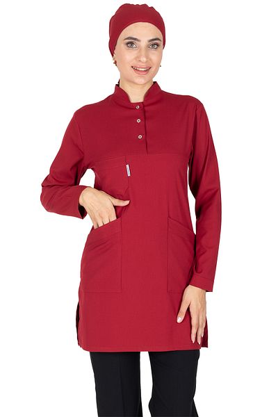 Alsancak Üniforma Dark Red/Black Thin Fabric Lycra Hijab Nurse Jersey and Hijab Doctor's Jersey Suit