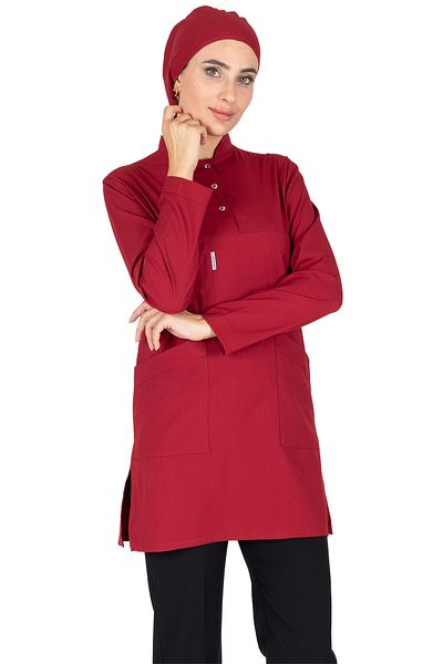 Alsancak Üniforma Dark Red/Black Thin Fabric Lycra Hijab Nurse Jersey and Hijab Doctor's Jersey Suit