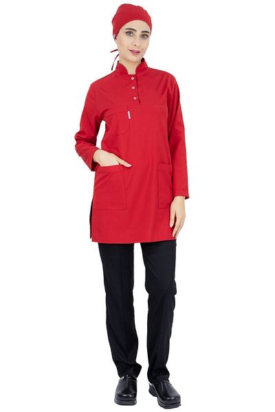 Alsancak Üniforma Red/black Thin Fabric Lycra Hijab Nurse Jersey And Hijab Doctor's Jersey Set