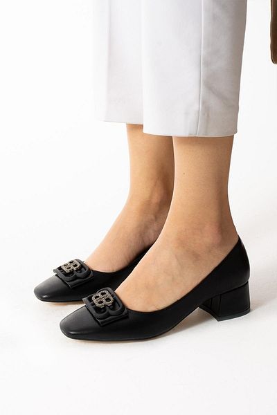 Paris Shoes Women's Black Skin Women's Accessory Short Heeled Shoes