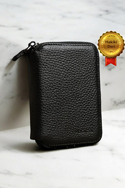 Modica Erkek Siyah Cüzdan Hakiki Deri 10 Kart Bölmeli Fermuarlı Para Bölmeli Kartlık Cüzdan | Porto