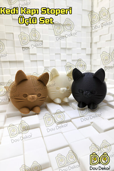 doudekor Kedi Kapı Stoper 3'lü Set  | Şirin, Güvenilir ve İşlevsel Kapı  Tutucu  | Siyah-Beyaz-Kahverengi