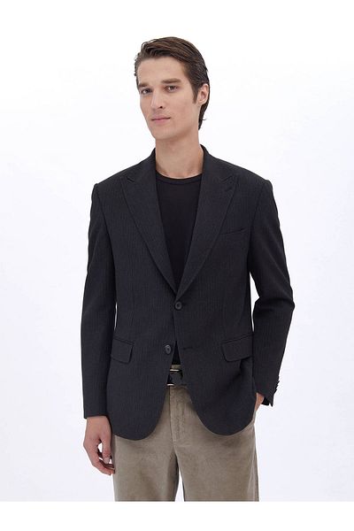 Kip Black Striped Modern Fit Jacket