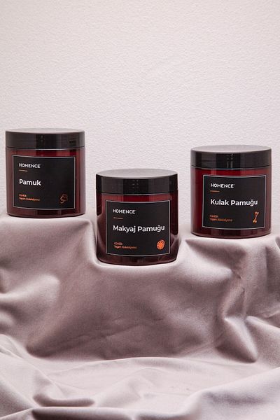 homence Ear Cotton Makeup Cotton and Cotton Labeled Plastic Organizer Jar Bathroom Set 3 Pieces Amber 500 ml