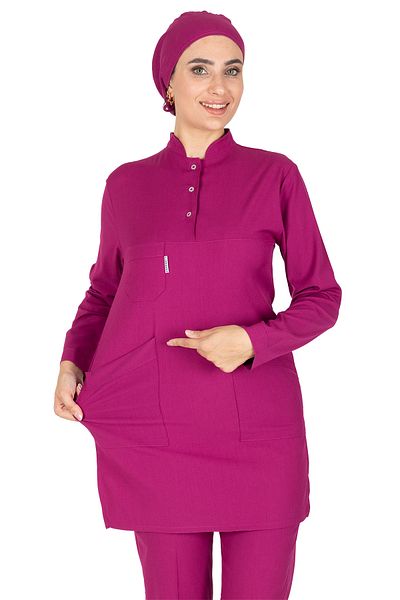 Alsancak Üniforma Set de tricou pentru asistentă hijab din lycra din țesătură subțire de cireș și set de tricou pentru doctor
