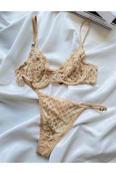 RUYAZ Women's Nude Lingerie Bra Set with Lace and Underwire