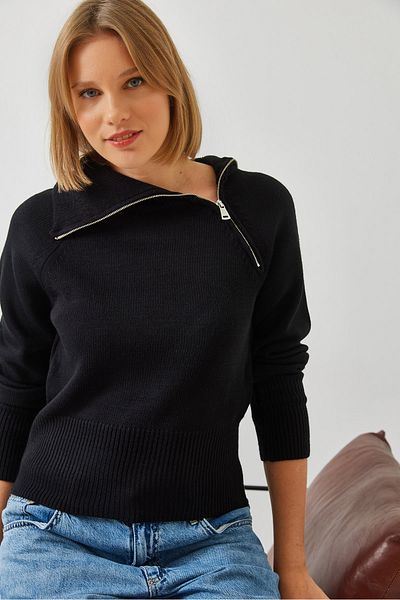 Bianco Lucci Women's Zippered Raglan Knitwear Sweater 20247543