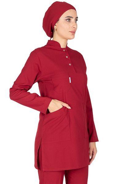 Alsancak Üniforma Dark Red Thin Fabric Lycra Hijab Nurse Jersey and Hijab Doctor's Jersey Set