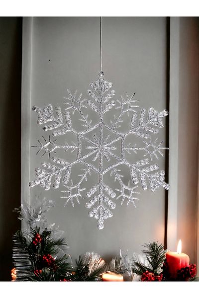 Astaş Christmas Ornament Glitter Snowflake Silver 55 Cm