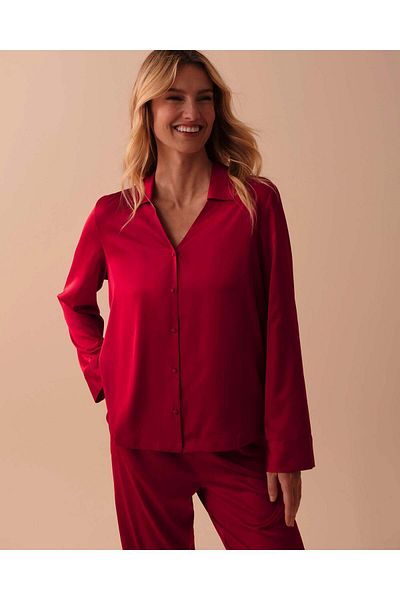 La Vie en Rose Satin Long Sleeve Button-down Shirt