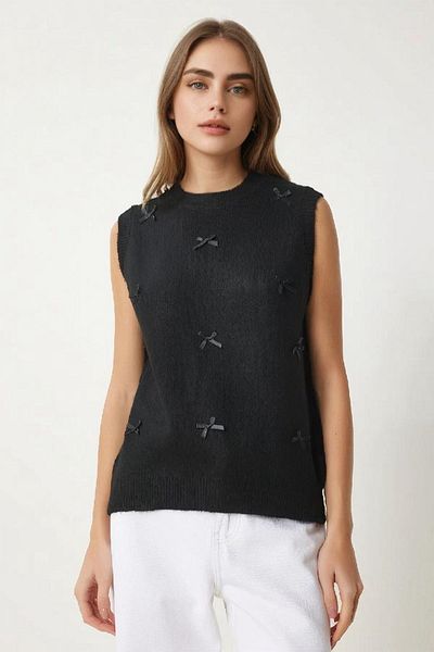 Luna Carina Women's Black Bow Knitwear Sweater