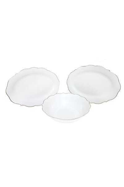AROW Pink&more Gold Gilded White 3-Piece Plate Bowl Serving Set