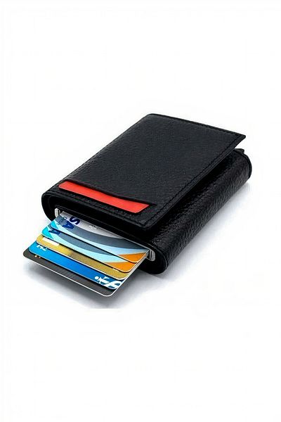 VANİLLA COLLECTİON RFID Δερμάτινη θήκη κάρτας Πορτοφόλι Πορτοφόλι με αυτόματο αναδυόμενο μηχανισμό Μαύρο