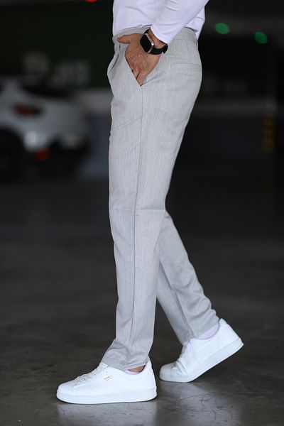 Bürke Men's Gray Color Double Pleated Waist Semi Elastic Quality Comfortable Winter Trousers