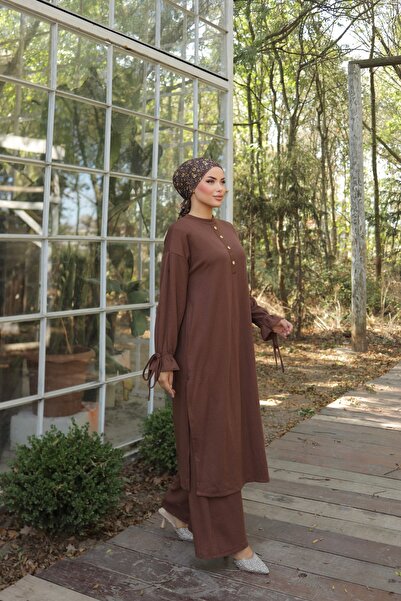 Nissra Ankanoor Κουμπί Λεπτομερές Πλεκτό Παντελόνι Σετ Anka 256020